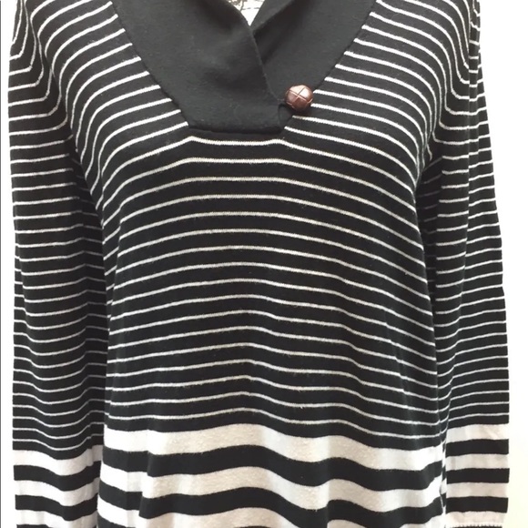 Liz Claiborne Women Black White Sweater Cowl Leather Button L/S Petite M Cotton - Picture 9 of 12